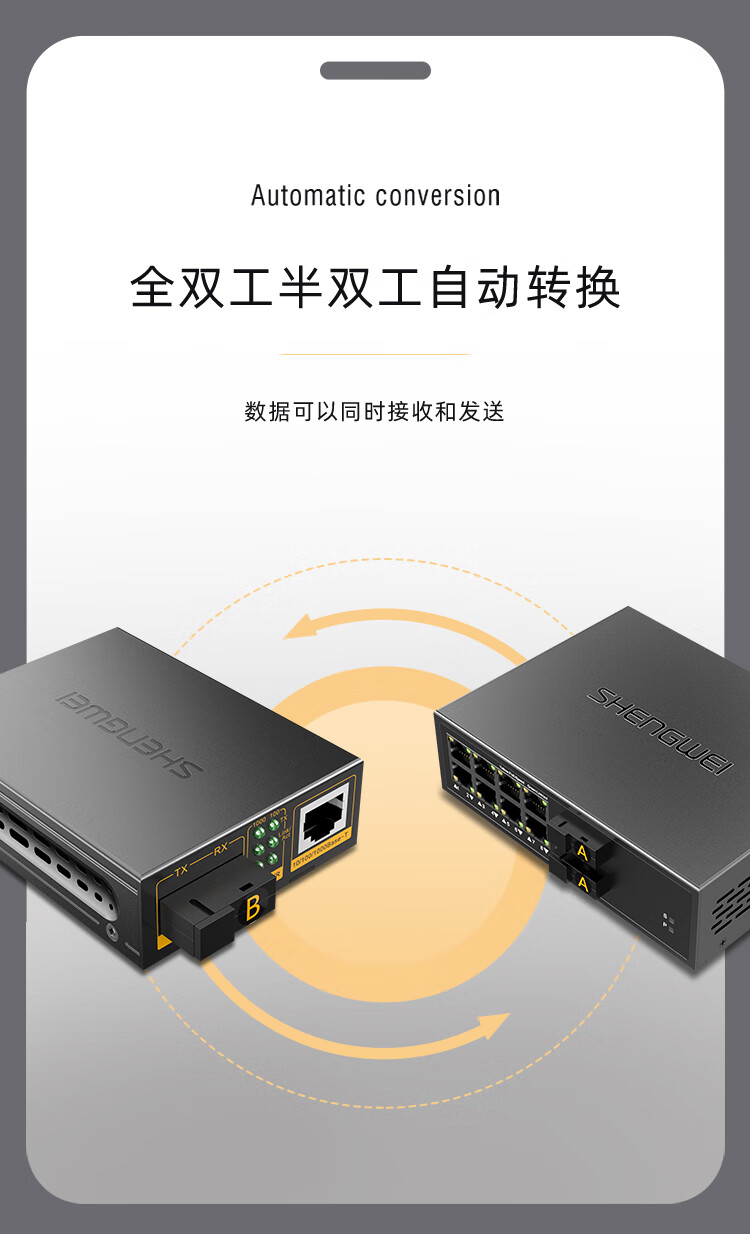 胜为（shengwei）二光八电千兆单模单纤光纤收发器 网络监控SC接口千兆自适应光钎收发器 20KM BGH208GX