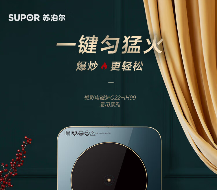 苏泊尔（SUPOR）电磁炉2200W一键匀猛火 六大功能 智能触控C22-IH99