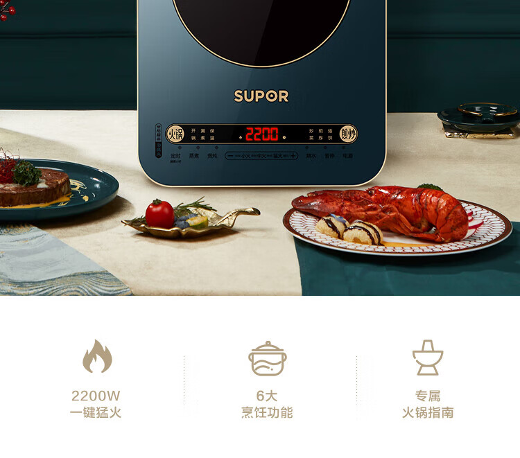 苏泊尔（SUPOR）电磁炉2200W一键匀猛火 六大功能 智能触控C22-IH99