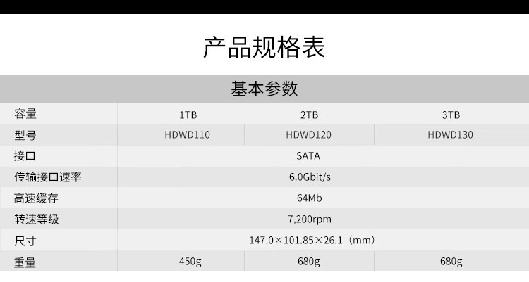 东芝（TOSHIBA）2TB P300系列 台式机机械硬盘 64MB 7200RPM SATA接口 HDWD120