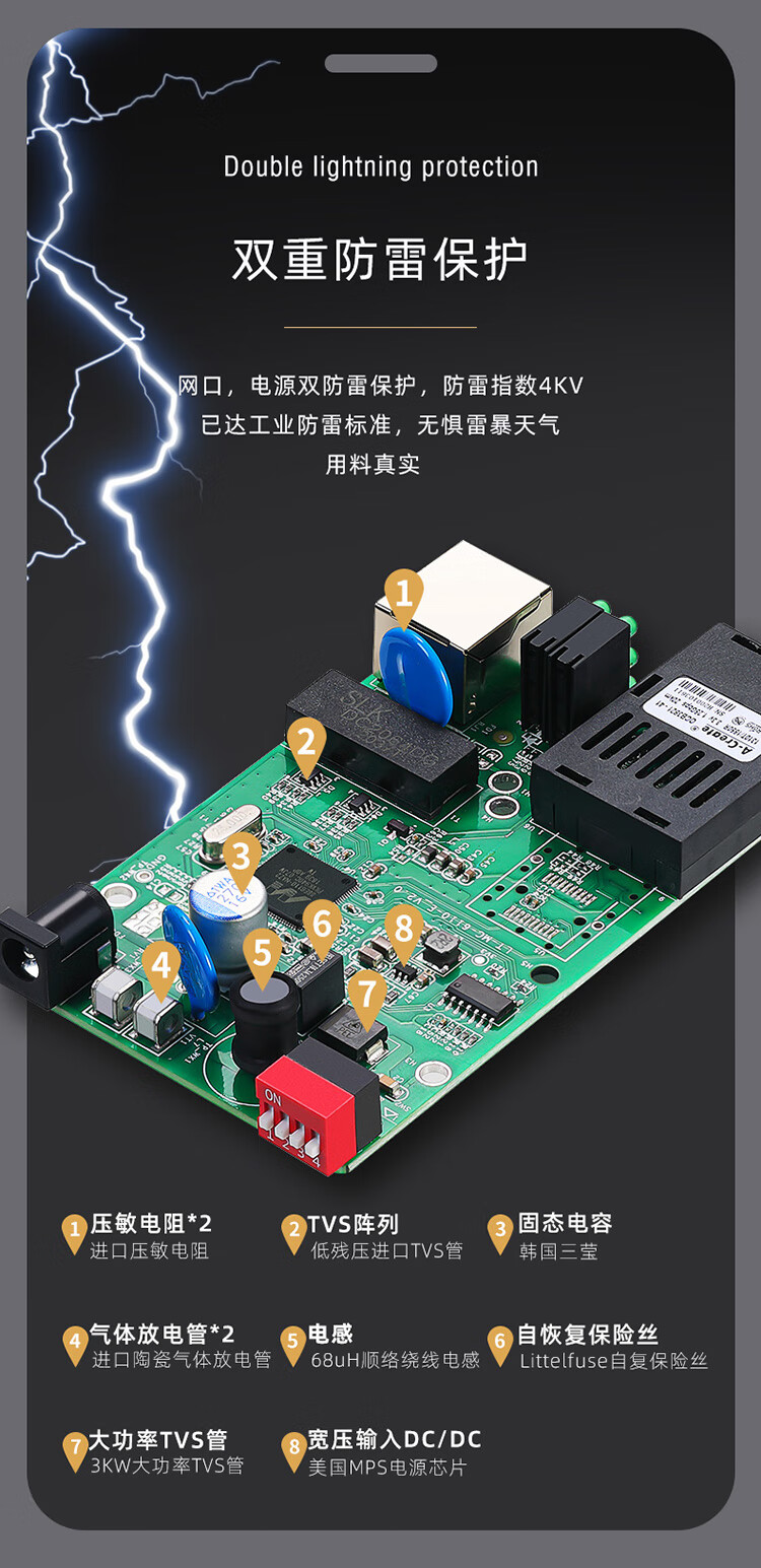 胜为（shengwei）工程电信级光纤收发器 单模单纤光电转换器 网络监控SC接口千兆光纤收发器25KM一对FC-211AB
