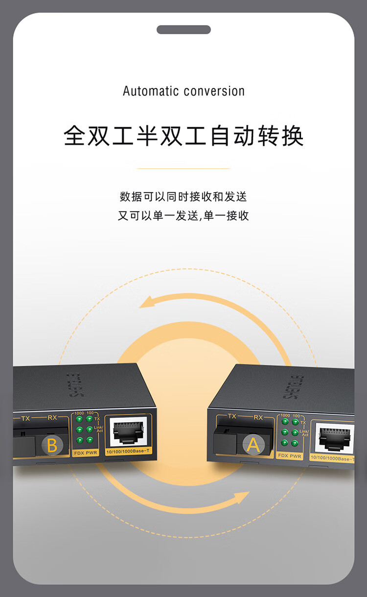 胜为（shengwei）工程电信级光纤收发器 单模单纤光电转换器 网络监控SC接口千兆光纤收发器25KM一对FC-211AB