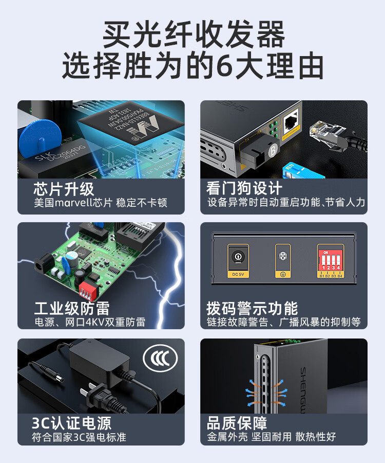 胜为（shengwei）工程电信级光纤收发器 单模单纤光电转换器 网络监控SC接口千兆光纤收发器25KM一对FC-211AB