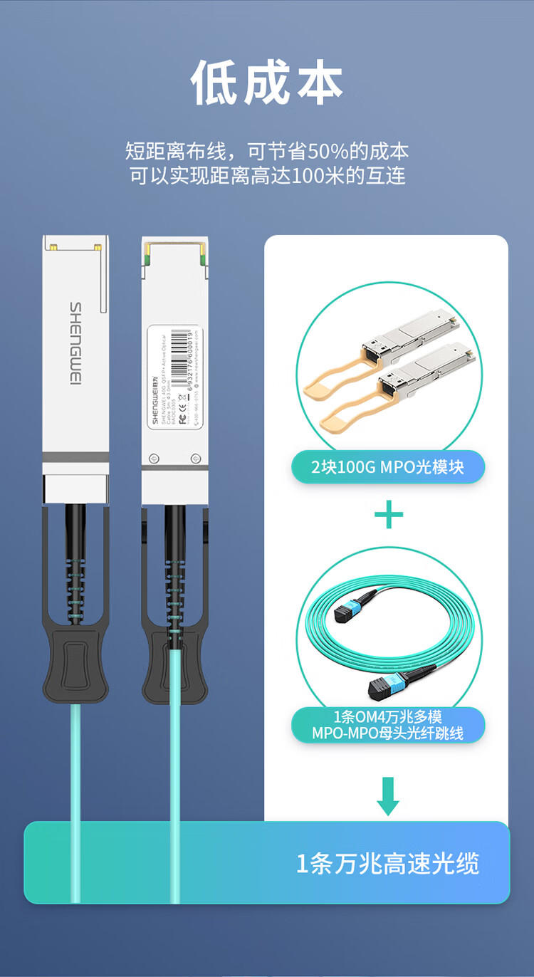 胜为（shengwei）高速电缆QSFP28 AOC光纤堆叠线 万兆100G有源直连光缆7米 通用华为H3C思科曙光等 BAOC0407