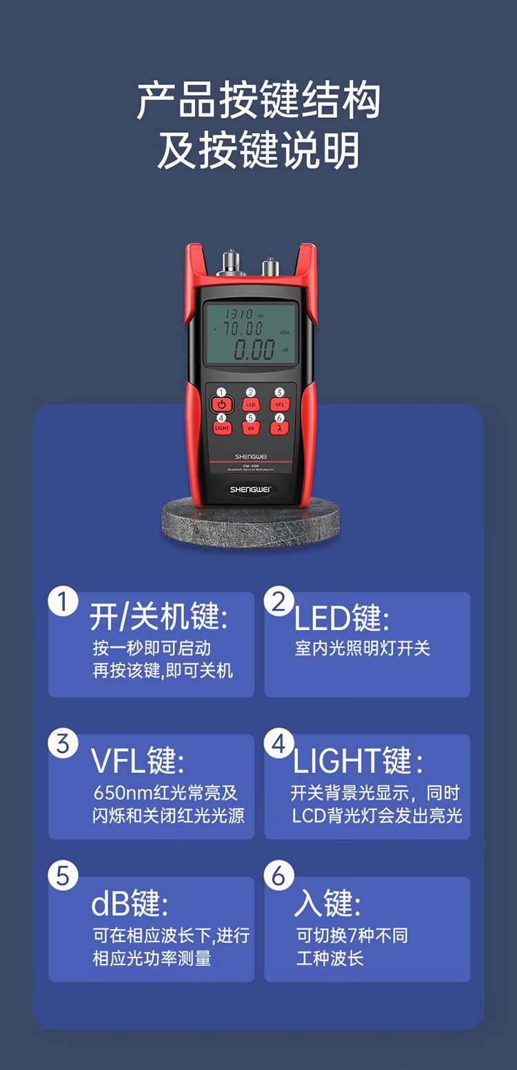 胜为（shengwei）高精度光功率计红光一体机 红光笔15公里光纤测试仪10mw光源光衰检测器检测仪器 OM-608