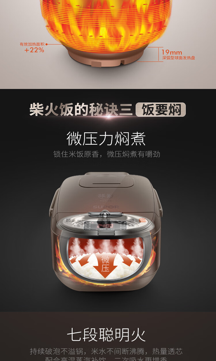 苏泊尔（SUPOR）IH电饭煲球釜IH磁热高效大火力柴火饭煲灵敏触控操作电饭煲 SF40FC69