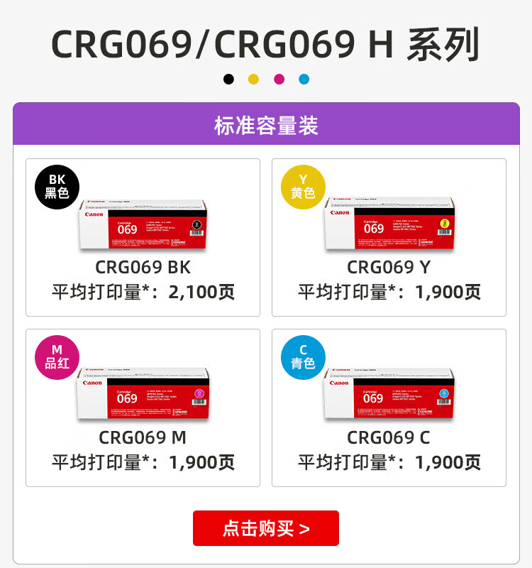 佳能（Canon）硒鼓CRG069 M（适用LBP673Cdn，LBP673Cdw，LBP674Cx，MF752Cdw，MF756Cx) CRG069 M 红色