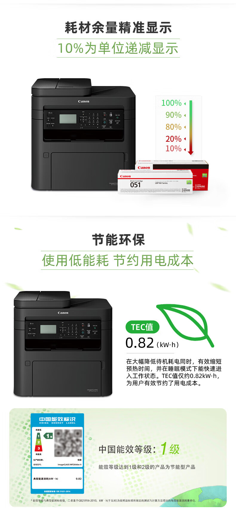 佳能（Canon）A4幅面无线黑白激光多功能一体机（打印/复印/扫描/输稿器/自动双面打印 商用） MF264dwⅡ
