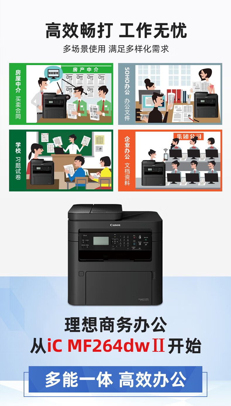 佳能（Canon）A4幅面无线黑白激光多功能一体机（打印/复印/扫描/输稿器/自动双面打印 商用） MF264dwⅡ