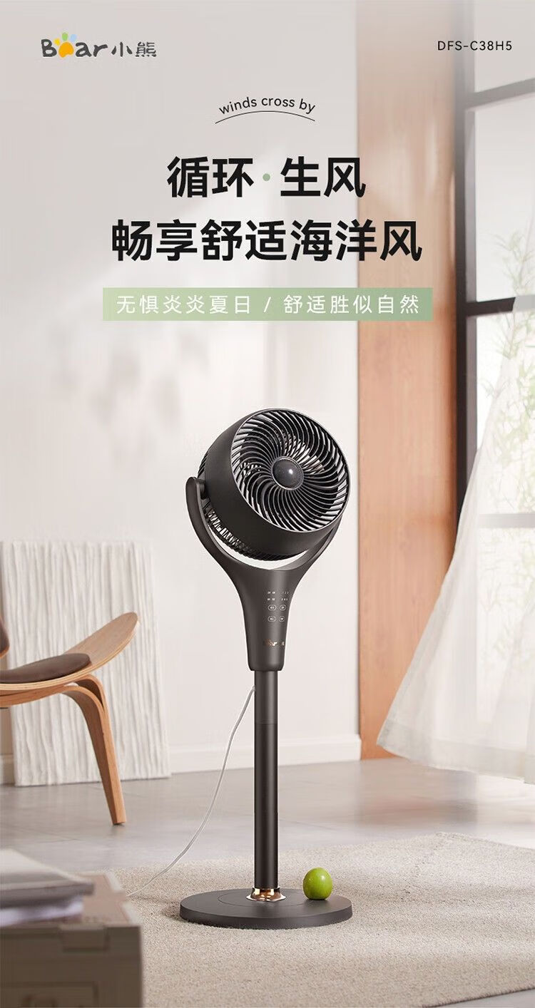 小熊（Bear）电风扇空气循环扇落地扇家用立式遥控循环扇轻音涡轮扇DFS-C38H5