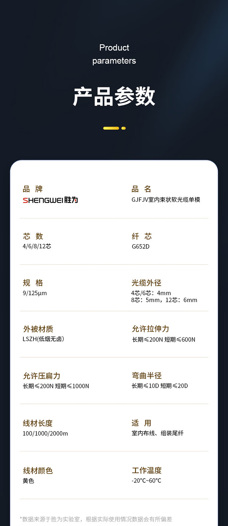 胜为（shengwei）8芯单模室内网线光纤线9/125 GJFJV/GJFJH低烟无卤束状软光缆 2000米BGJV082S