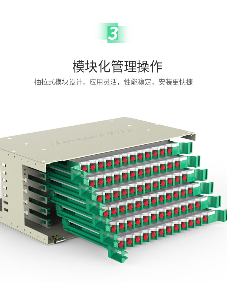 胜为shengwei72芯/口光纤配线架/子框/单元体LC多模OM3双工满配含尾纤法兰光纤机架推拉式终端盒ODF-1072L-O
