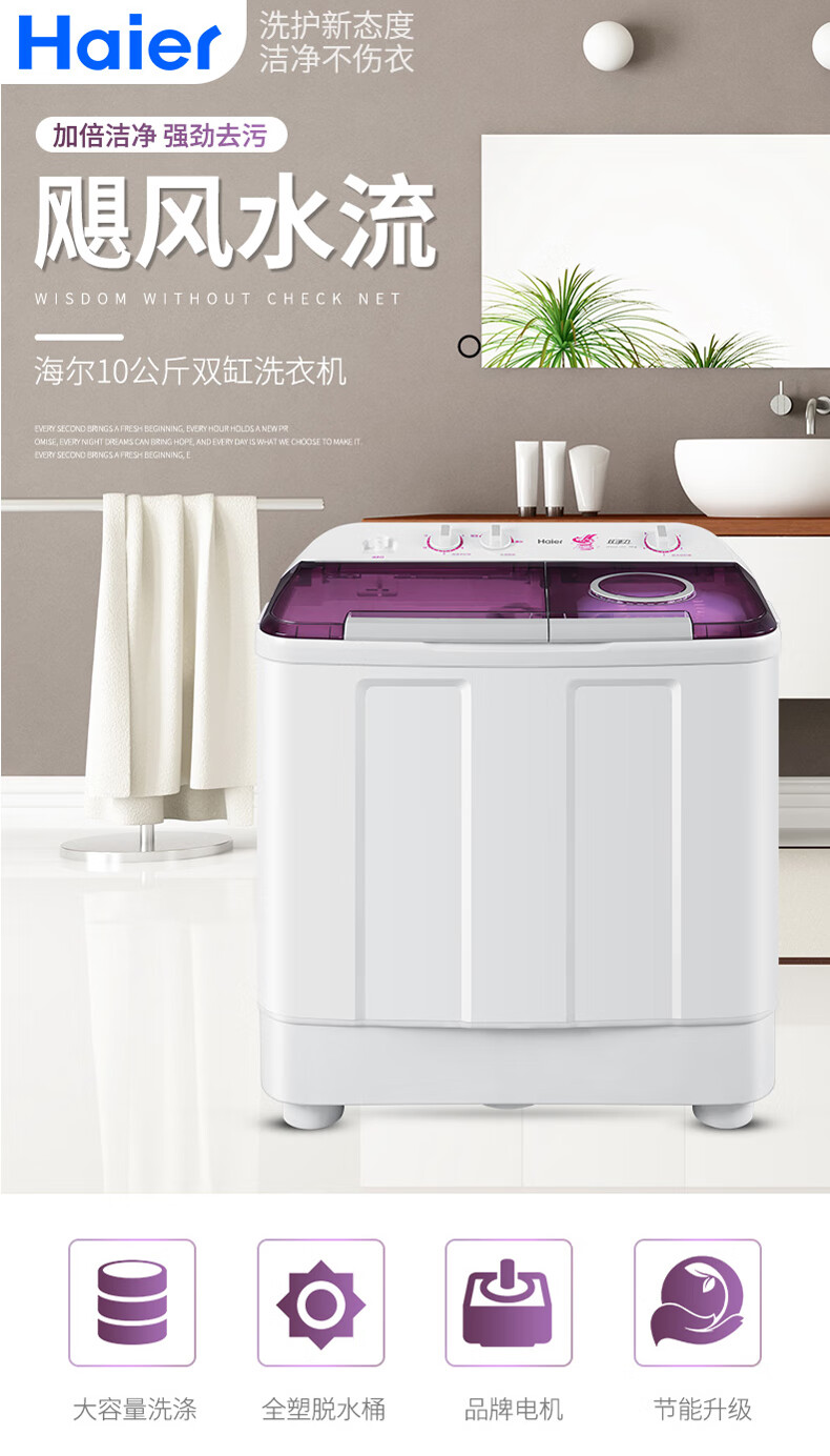 海尔（Haier）双桶洗衣机大容量半自动 强力洗涤 简洁操作大件洗窗帘四件套家用老人 10公斤精美上盖XPB100-178S