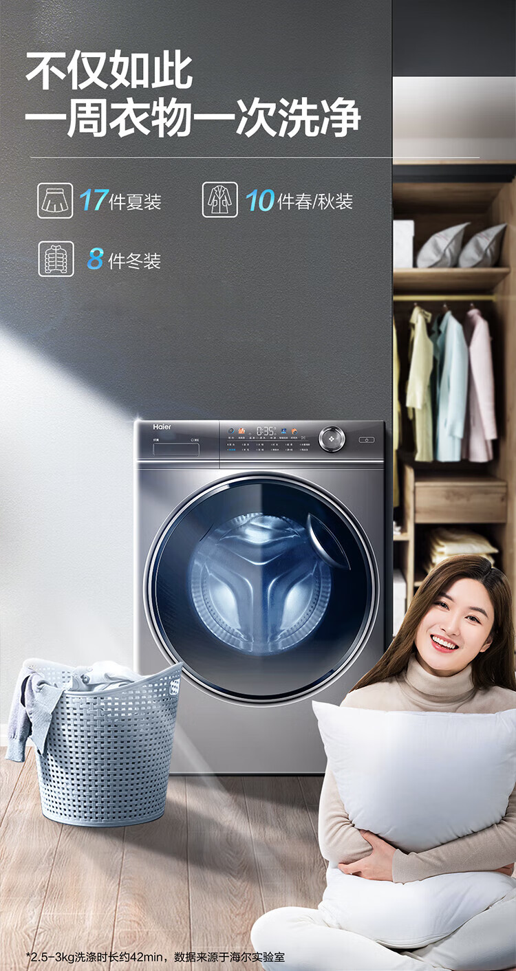 海尔（Haier）全自动洗烘一体滚筒洗衣机 变频8公斤滚筒洗衣机 XQG80-B14326L 灰色(单位：台)