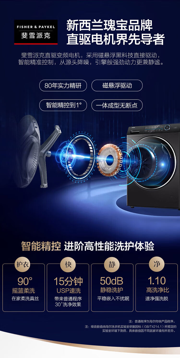 海尔（Haier）10公斤全自动滚筒洗衣机洗烘一体机直驱变频微蒸汽空气洗杀菌 10kg非烘干G100168BD14LSU1