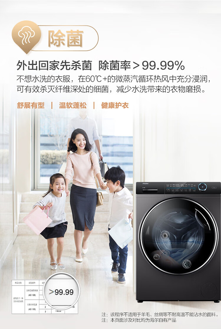 海尔（Haier）10公斤全自动滚筒洗衣机洗烘一体机直驱变频微蒸汽空气洗杀菌 10kg非烘干G100168BD14LSU1