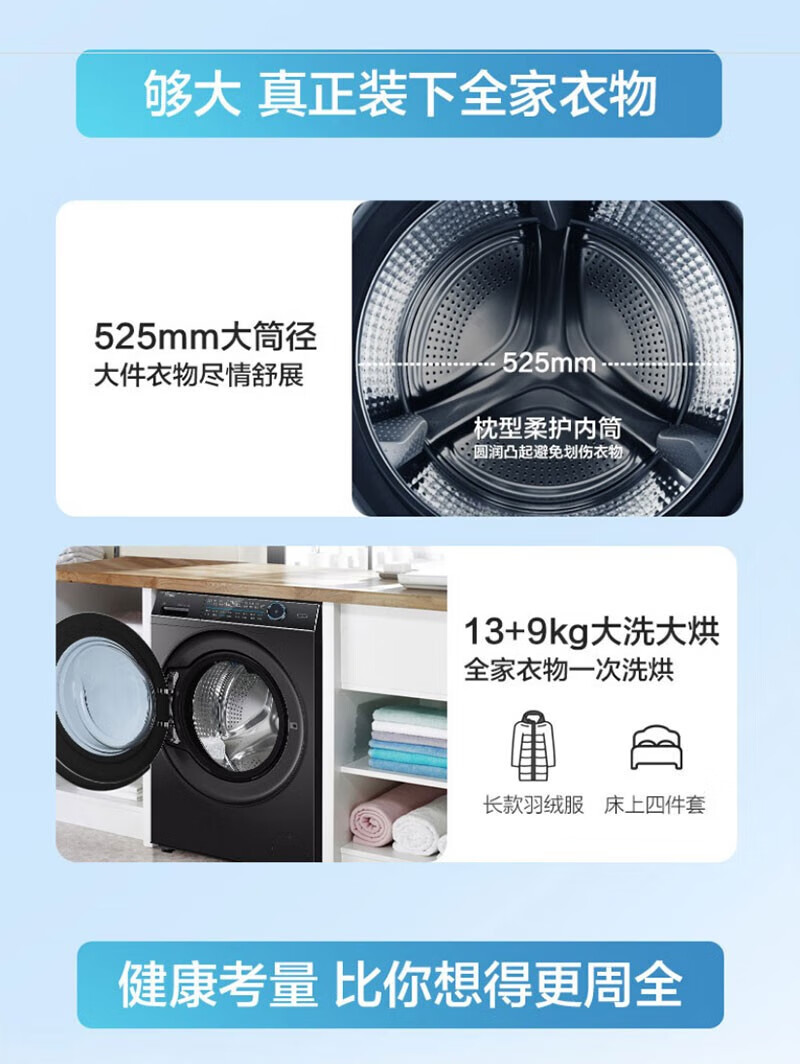 海尔（Haier）滚筒洗衣机全自动胶囊机 智能投放13kg直驱洗烘一体XQG130-HBM14176LU1