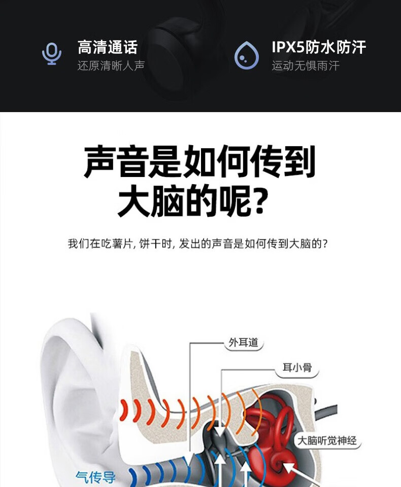 颐电 音传导蓝牙耳机 蓝牙5.0智能降噪 IPX5级防水 超长续航4019 AD-4007
