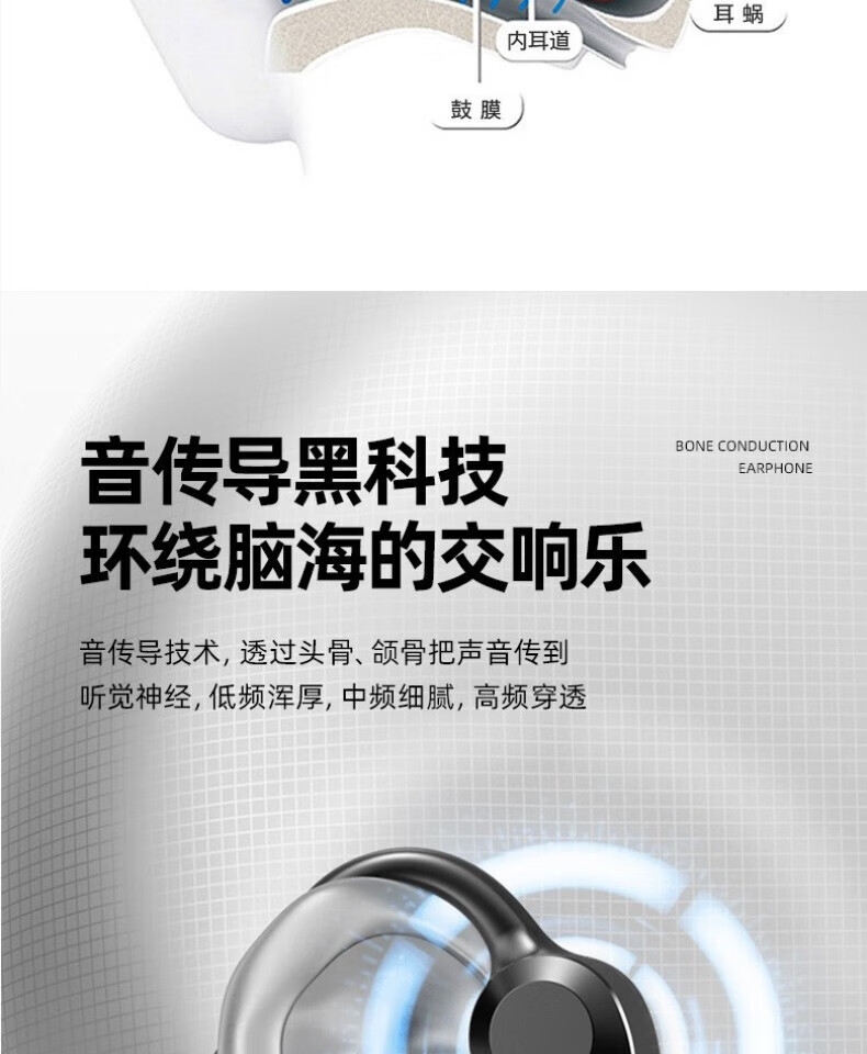 颐电 音传导蓝牙耳机 蓝牙5.0智能降噪 IPX5级防水 超长续航4019 AD-4007