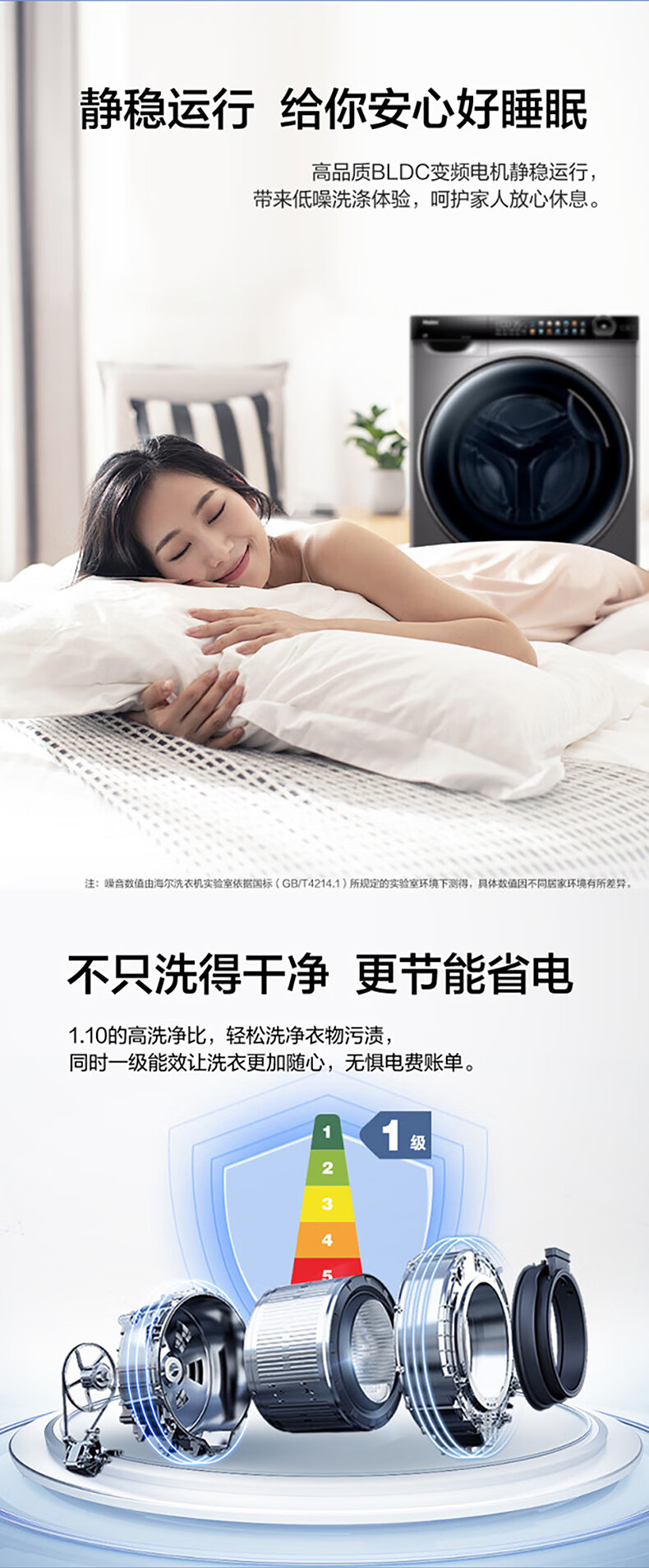 海尔（Haier）10公斤变频洗脱一体晶彩屏智能投放除菌螨超薄洗衣机 10KG洗烘一体G100318HBD14LS