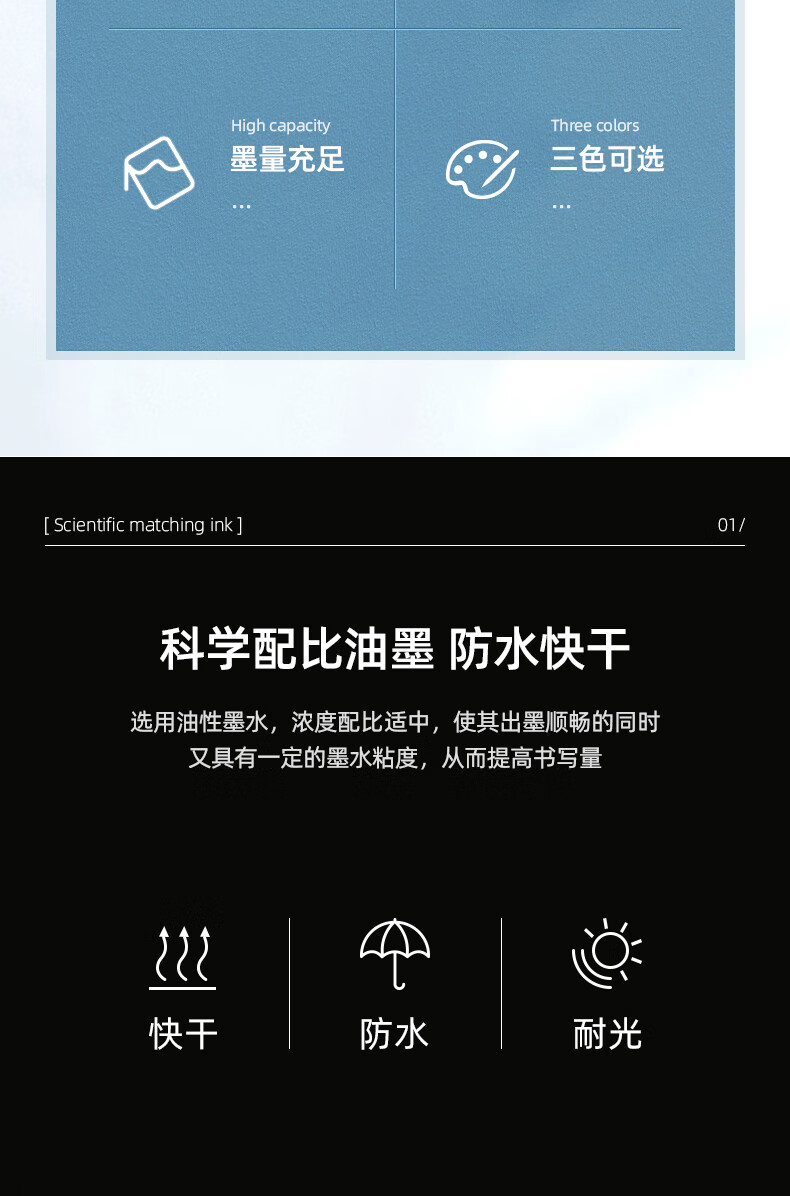 得力 (deli)大双头多用记号笔签字笔 勾线笔会议笔马克笔 10支/盒 蓝色 S555