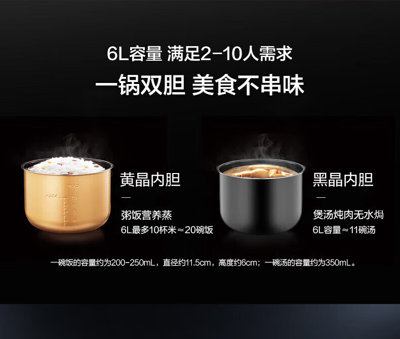Midea智能家用大容量电压力锅5 多功能不粘双胆 开盖收汁一键排气 高压锅YL50Easy203(3-6人食用)