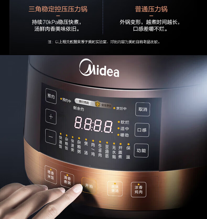 Midea智能家用大容量电压力锅5 多功能不粘双胆 开盖收汁一键排气 高压锅YL50Easy203(3-6人食用)