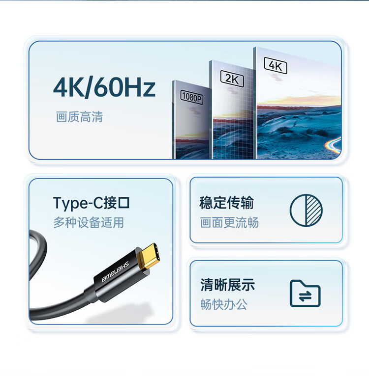 胜为（shengwei）Type-C转HDMI转接头 4K60Hz高清视频连接 手机投屏显示器投影仪拓展转换器线0.2米 ACH0002J