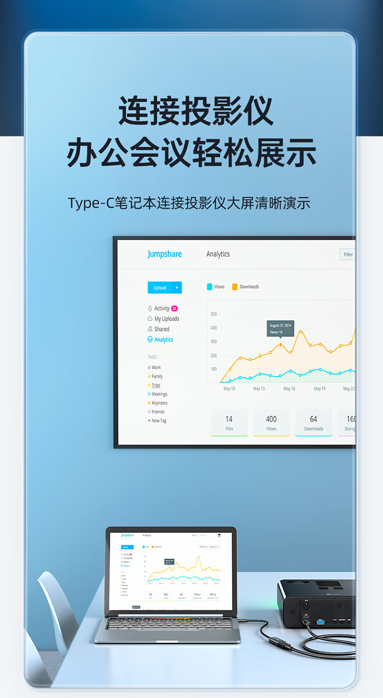 胜为（shengwei）Type-C转HDMI转接头 4K60Hz高清视频连接 手机投屏显示器投影仪拓展转换器线0.2米 ACH0002J