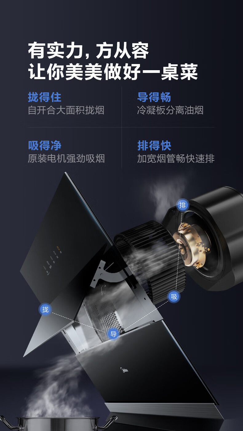 Midea抽油烟机侧吸式油烟机 21立方大吸力家用厨房自清洗吸排烟机CXW-280-J18P