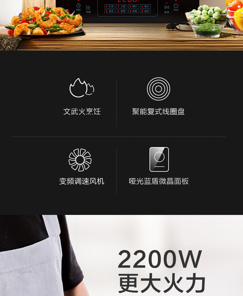Midea电磁炉商用2200W大功率配锅套装家用电磁灶触控MC-CL22Q1-405J