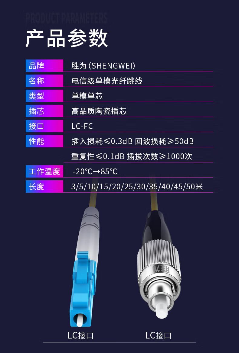 胜为（shengwei）电信级光纤跳线 LC-FC(UPC)网线单模单芯20米 收发器尾纤 光模块专用尾纤 FSC-910A