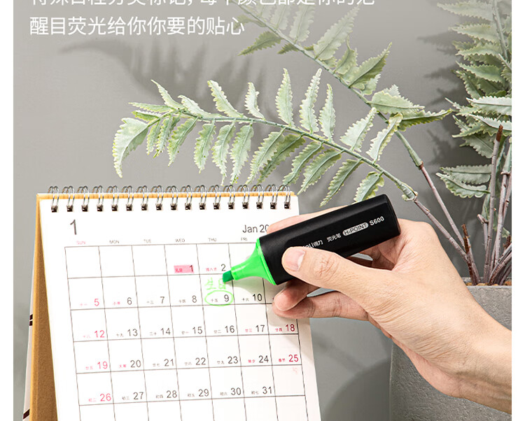 得力 (deli)荧光笔 重点醒目标记笔 手帐可用水性记号笔 黄色 10支/盒 S600