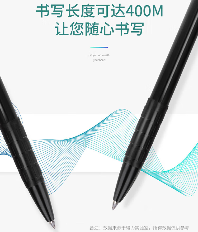 得力 (deli)0.7mm圆珠笔中油笔 子弹头软胶握手原子笔按动笔 黑色 36支/盒 6546