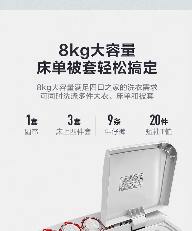 小天鹅（LittleSwan）双缸双桶洗衣机半自动 品质电机 强劲水流? 8公斤 TP80VDS08