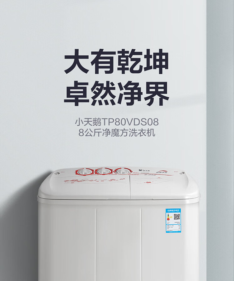 小天鹅（LittleSwan）双缸双桶洗衣机半自动 品质电机 强劲水流? 8公斤 TP80VDS08