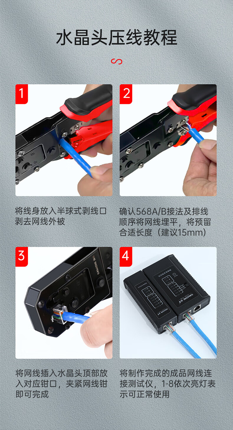 SAMZHE 山泽网线钳网络电话水晶头工程压线钳省力弹簧设计双用压剥剪钳网线电话线压接工具YS-218