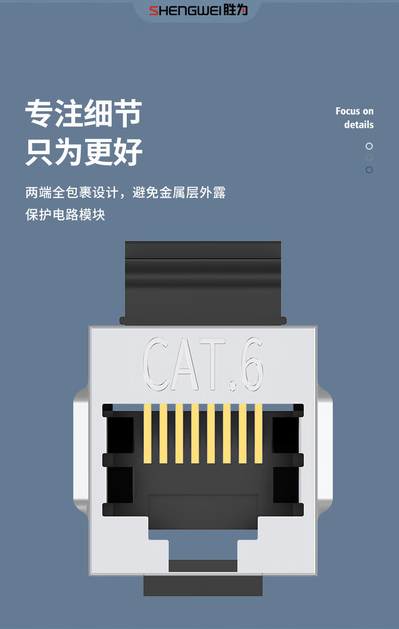 胜为（shengwei）六类带屏蔽网络模块8P8C CAT6网络布线适用于信息面板 RJ45插座连接头直通头CMK6002X 3个装