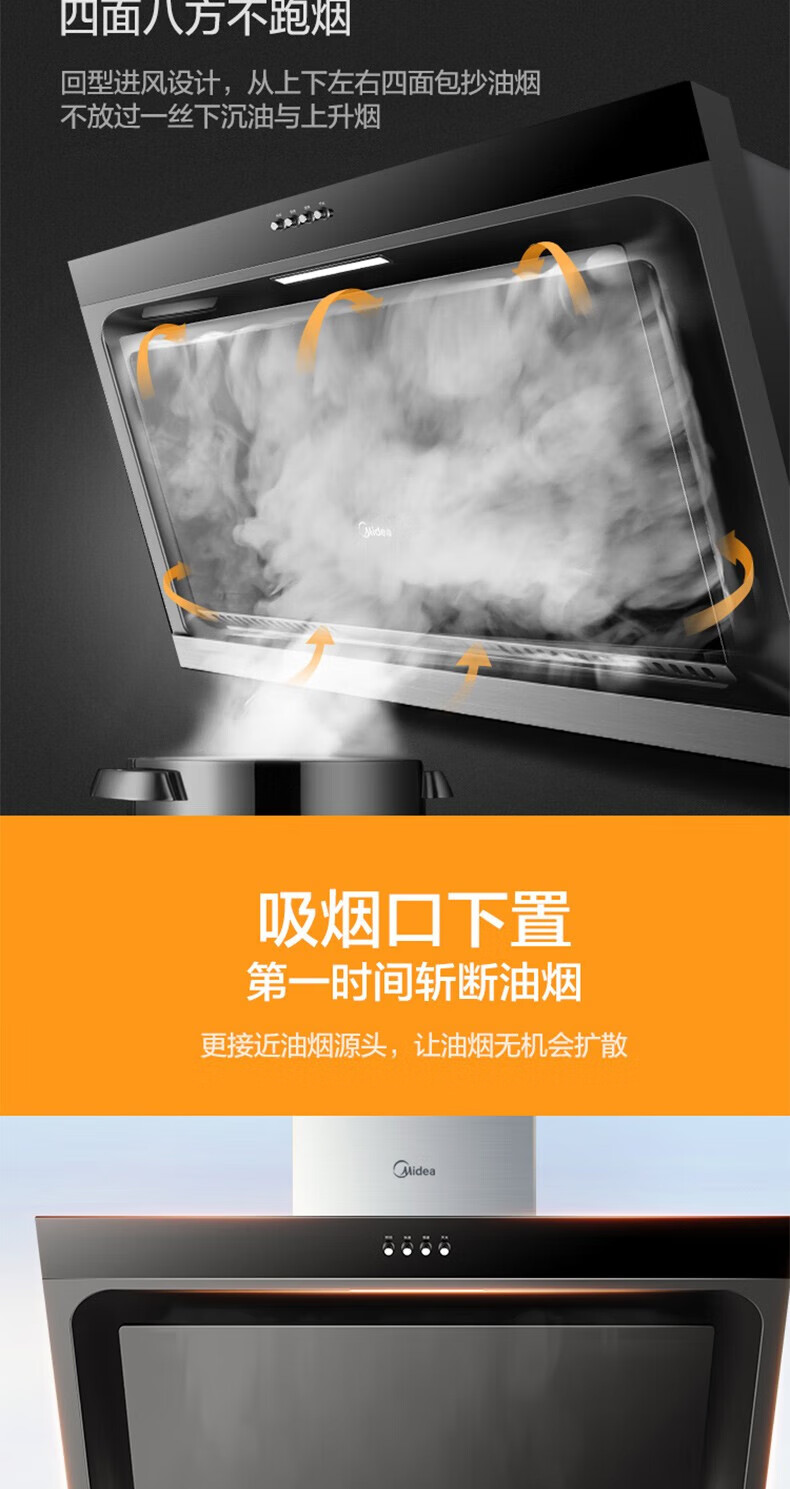 Midea侧吸式17立方大吸力吸油烟机立体环吸多重油烟分离技术 厨房烟灶套装 JP10