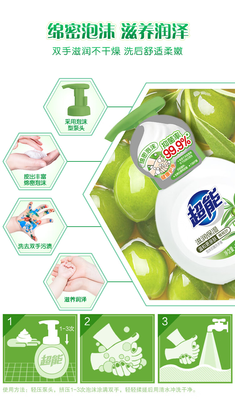 超能 植翠洗衣液(鲜艳亮丽)1kg*2+2泡沫抑菌洗手液(滋润保湿)58ml*2