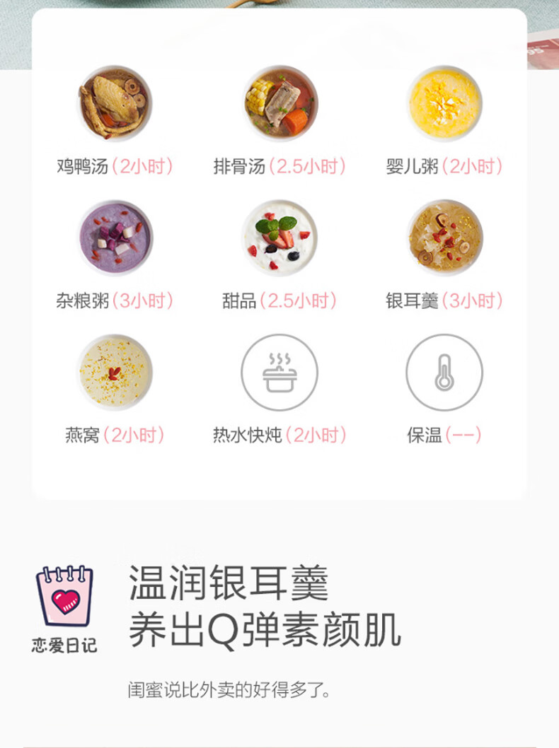 美的（Midea）电炖锅电炖盅宝宝辅食锅婴煮粥煲汤锅2L直炖白瓷内胆 预约定时 TGS20Y