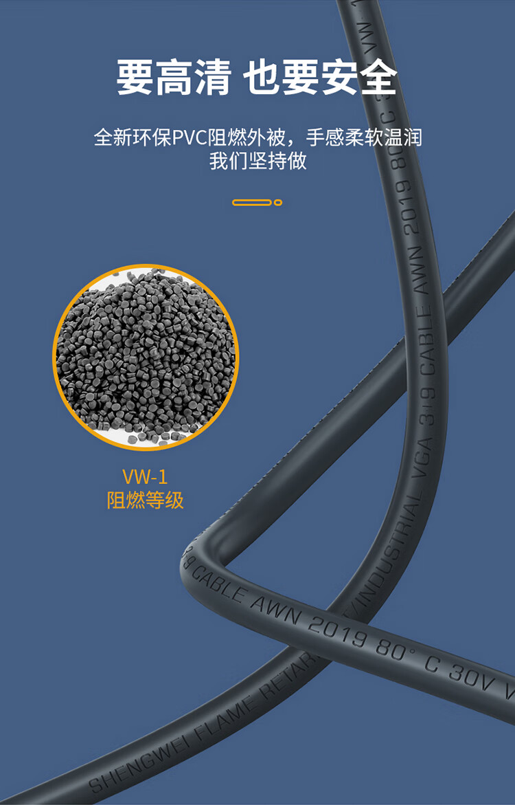 胜为（shengwei）VGA高清线 3+9阻燃双磁环 3米 无氧铜双磁环显示器视频连接线 VC-6030