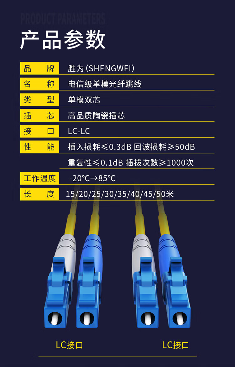 胜为（shengwei）电信级光纤跳线 LC-LC单模双芯15米 9/125低烟无卤环保外被 收发器尾纤 FSC-707