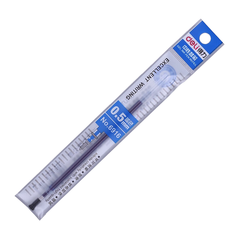 得力 (deli)0.5mm子弹头中性笔替芯 水笔芯 签字笔替芯 通用笔芯 蓝色 20支/盒 6916