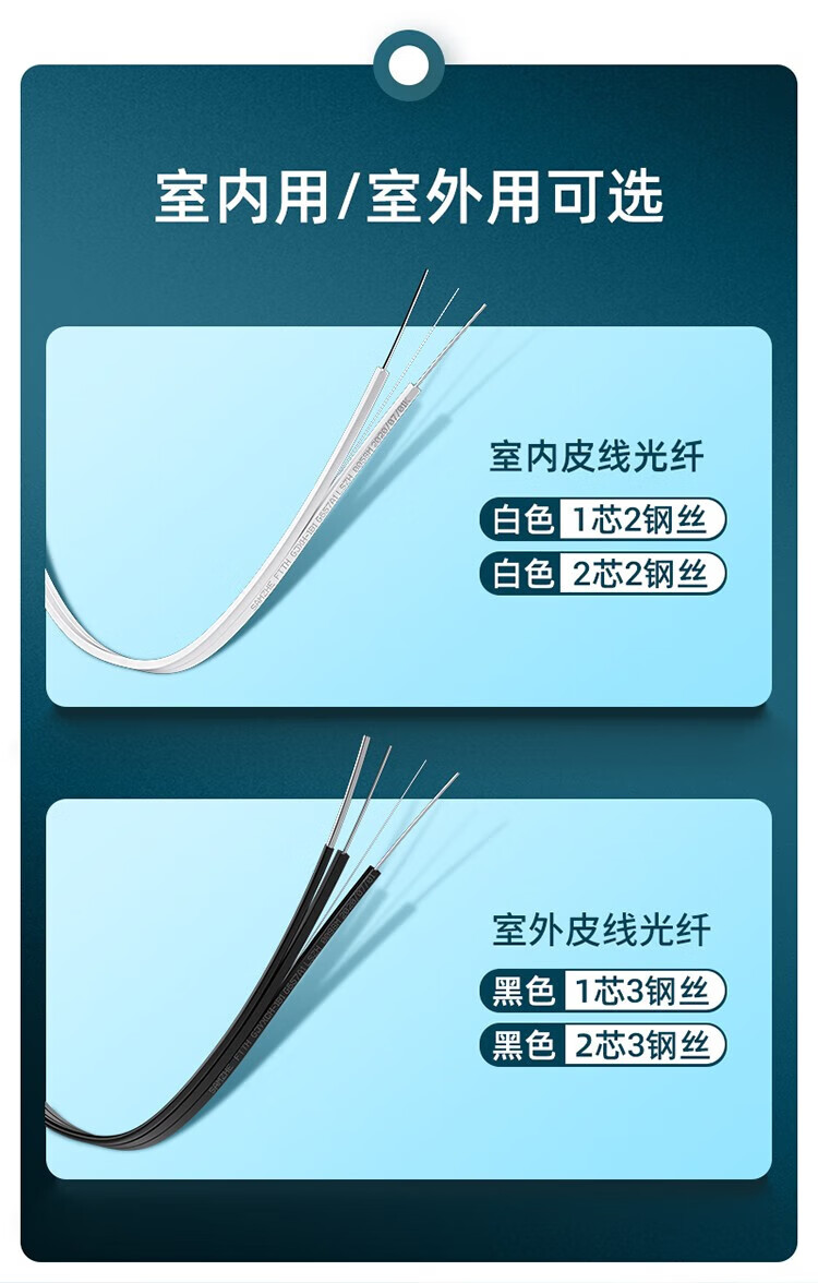 SAMZHE 山泽皮线光纤跳线 室外单模双芯2芯3钢丝黑色150米TFH23-150H