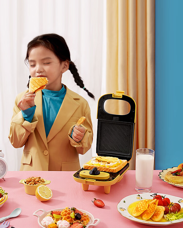 Midea（美的）三明治机烤面包机多功能双面加热多士炉煎烤机华夫饼早餐机小型迷你电饼铛 JK1312P201Y