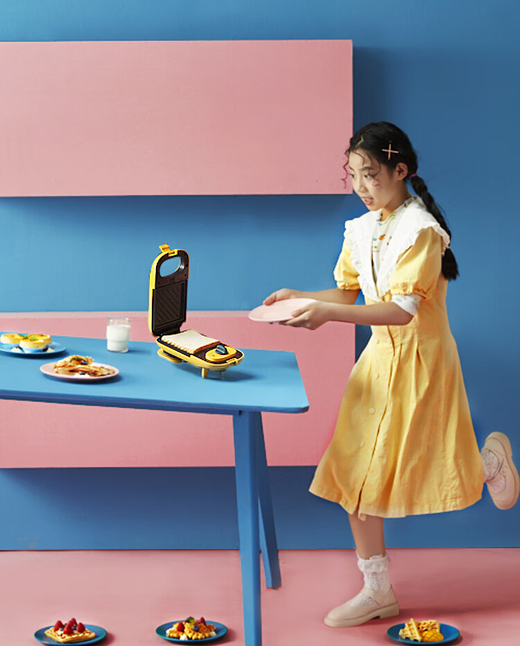 Midea（美的）三明治机烤面包机多功能双面加热多士炉煎烤机华夫饼早餐机小型迷你电饼铛 JK1312P201Y