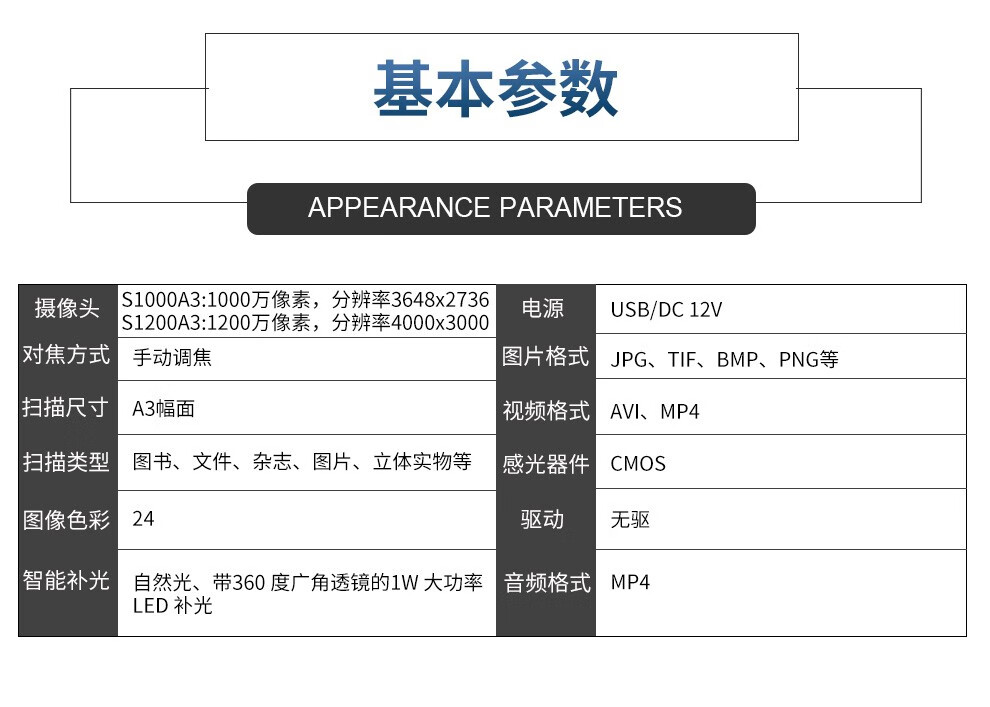 良田（eloam）高拍仪 高清高速手动调焦1000万像素 A3幅面 S1200A3
