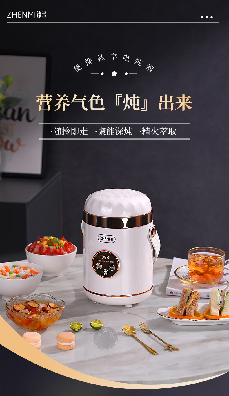 臻米便携式电炖锅多功能全自动迷你私享小炖汤锅智能煮 珍珠白电炖杯 600ML【D2】