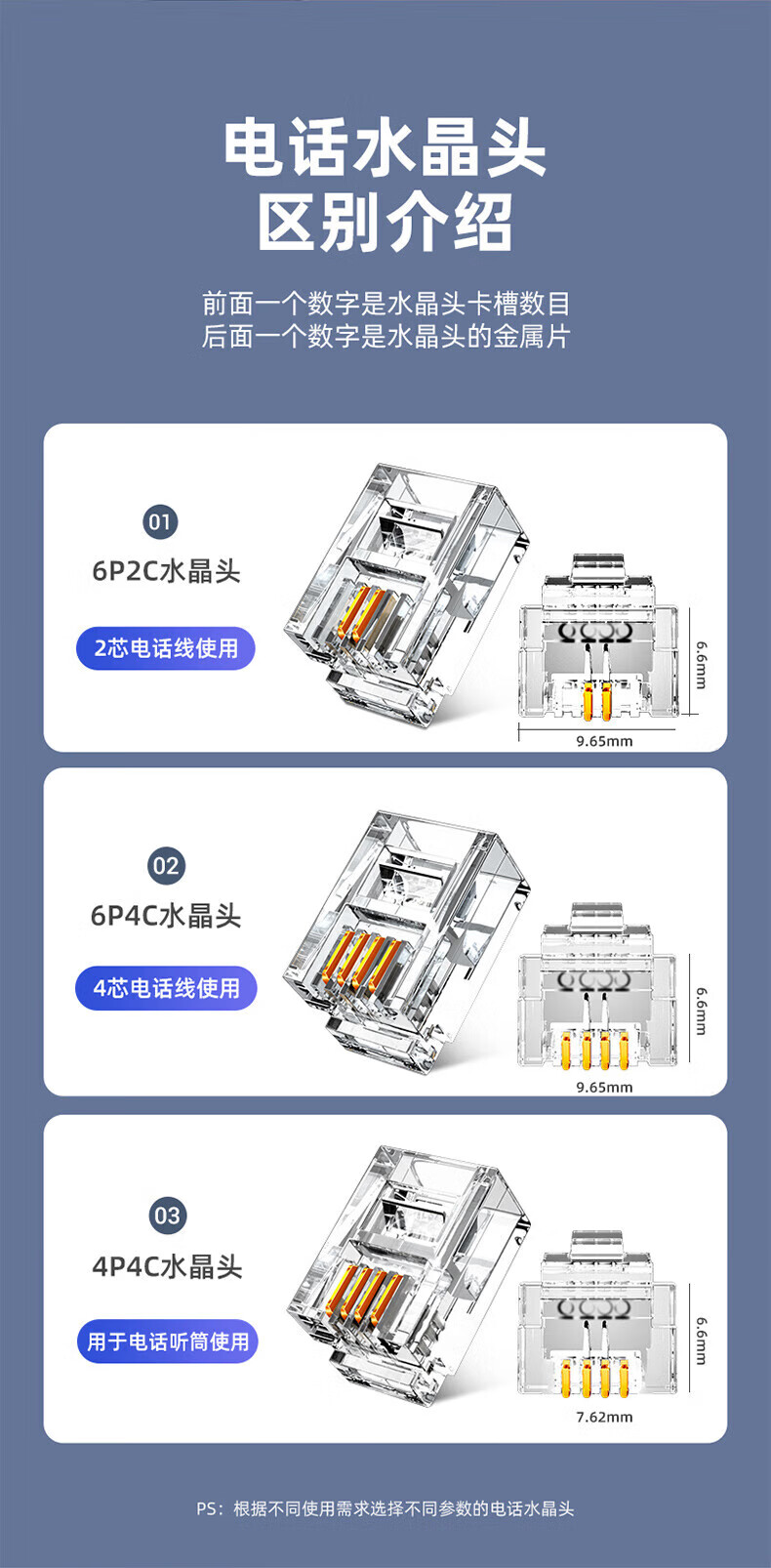 SAMZHE 山泽电话水晶头4P4C4芯电话听筒接头语音电话线水晶头100个XSJ-34100